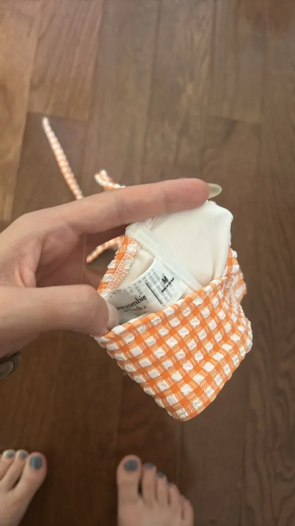 Abercrombie and Fitch orange gingham curve love seersucker tie bikini top - Image 5
