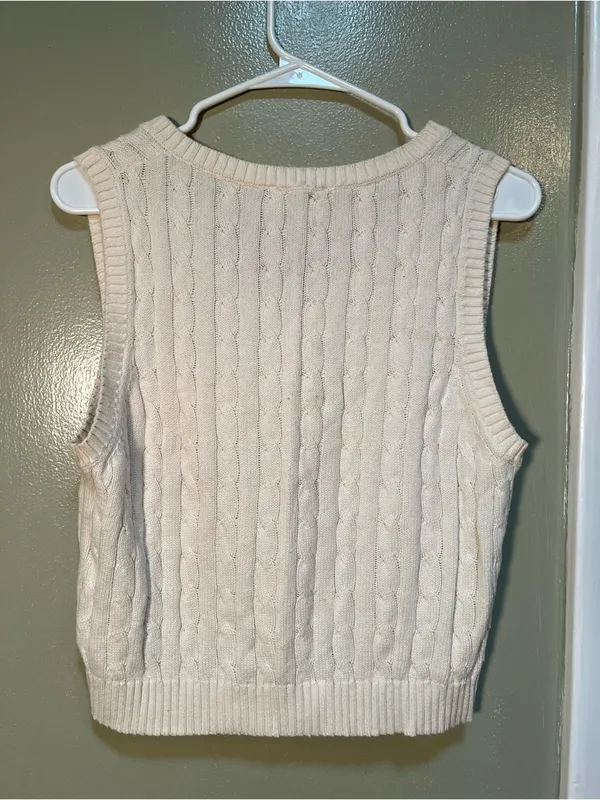 Avenu Women's Size Medium Sleeveless Sweater Vest Cream White V-Neck Cotton - Image 4