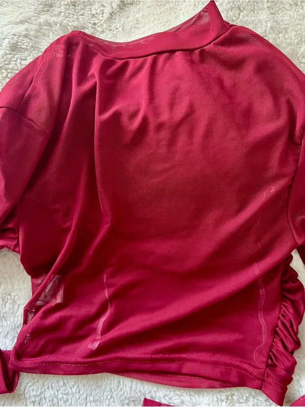 Ruched Burgundy Mock Neck Top Red Size 4 - Image 2
