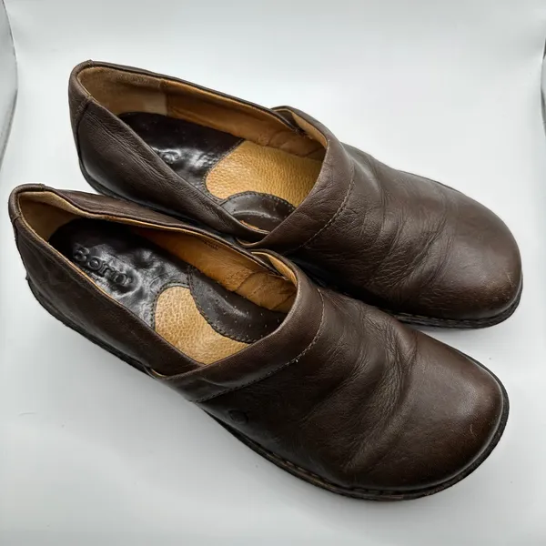 Born Dark Brown Leather Slip On Clogs Wedge Shoes Womens 9.5 41 - Image 2