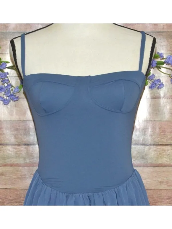 Chyrii Ladies S Blue Bustier Bodice Midi Summer Sun Dress Sleeveless Casual - Image 2