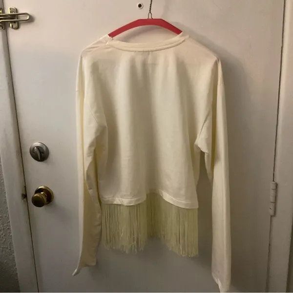 ZARA Trafaluc Ivory Fringe Sweatshirt S Costal Cowgirl Western Festival Rodeo - Image 4