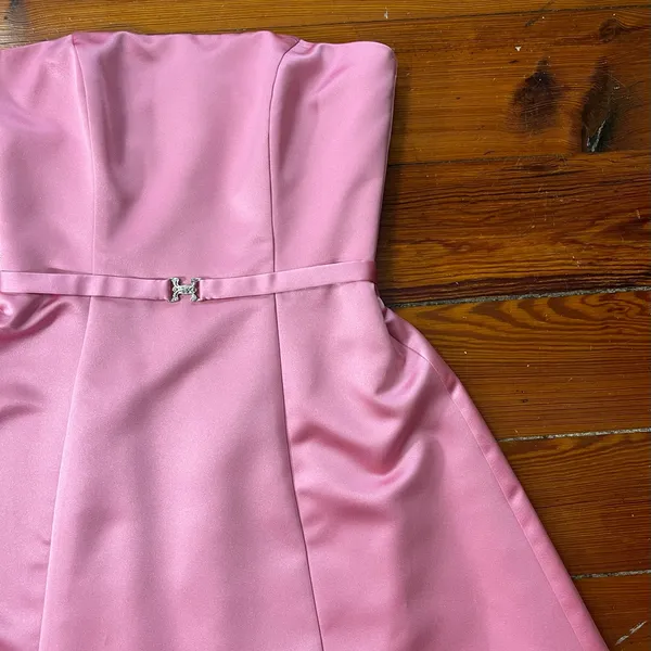 Vintage 90s Michaelangelo Pink Satin Strapless Formal Evening Dress Sz 2 🍄 - Image 6