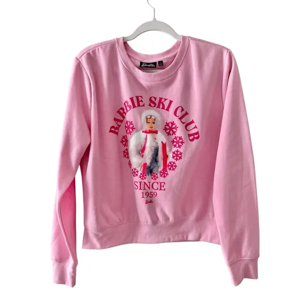 Barbie Sweatshirt Ski Club 1959 Size Large Pink Crewneck‎ Graphic Cropped NEW - Image 2