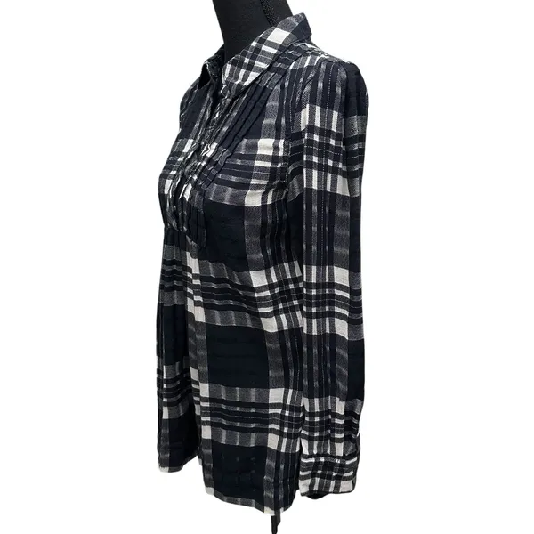 Free People Baby Blues Plaid Tunic Top Women's Size XS Babydoll Black White‎ - Image 5
