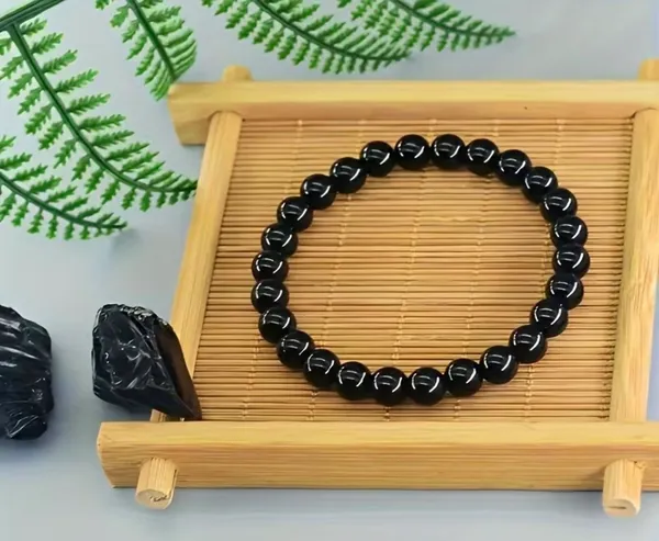 Unisex Black Onyx Stone 8mm Bead Bracelet Bohemian Inspired - Image 3
