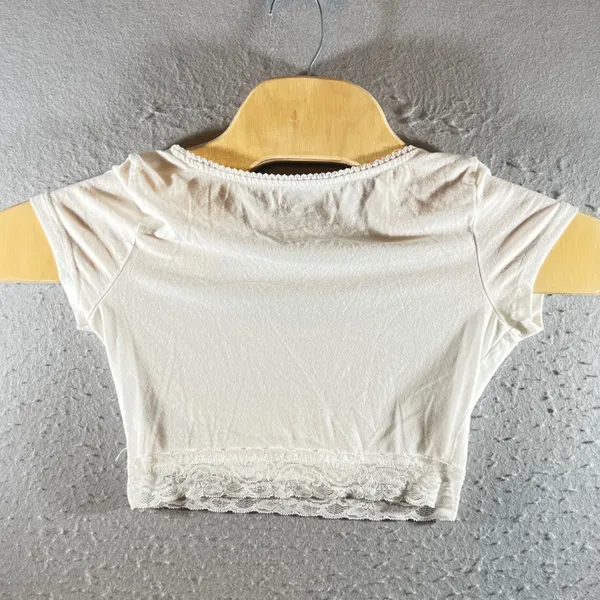 1273 | Edikted Coquette‎ Lace Trim Bow Baby Tee Crop Top White Womens S - Image 2