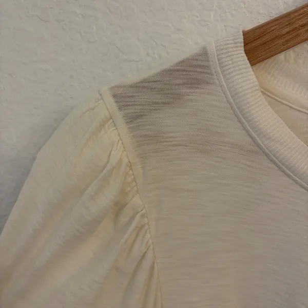 Nation LTD Loren Tee S Puff Sleeve Peasant Top Slub Knit Pima Cotton Ivory - Image 4