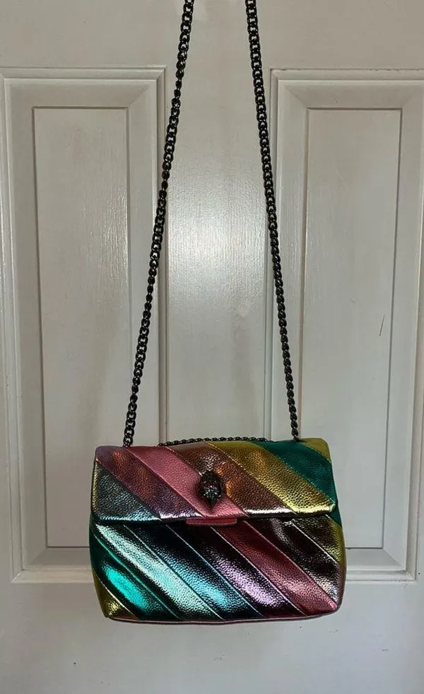 peacock purse in multi color leather with black lining. GUC. - Image 7