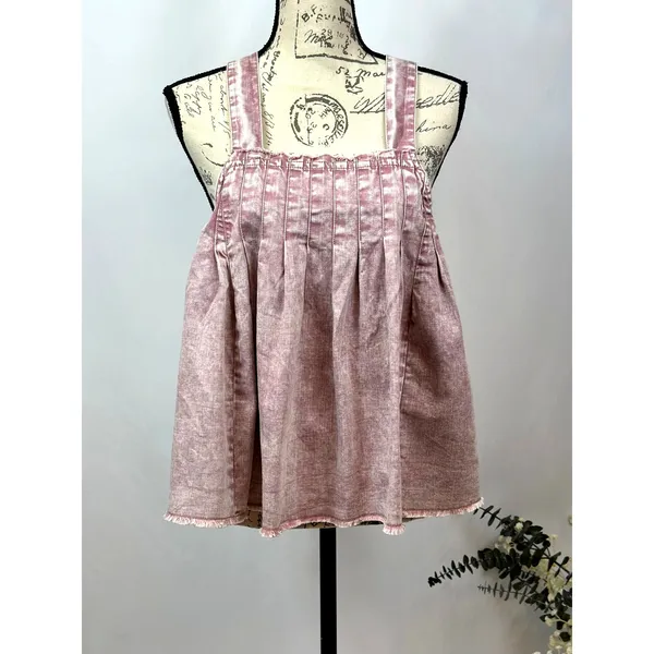 Free People Marina Denim Babydoll Crop Top Distressed Purple XL - Image 9