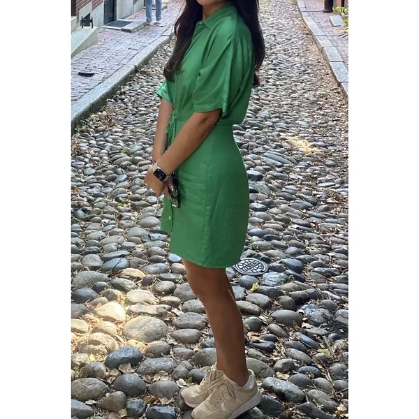 THAKOON COLLECTIVE Green Twill Short Sleeve Shirt Button Front Mini Dress Size 6 - Image 3