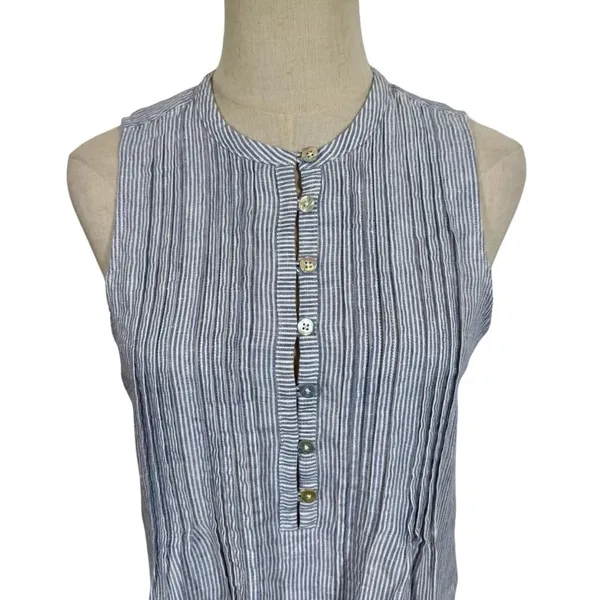 Faherty Isha 100% Linen Dress Blue Mini Stripe Pintuck WDS2119-BMT Bestseller - Image 6