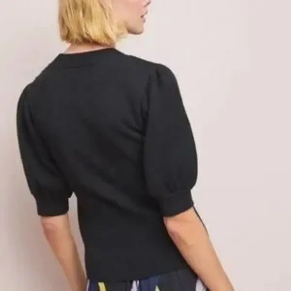 Anthropologie EUC Moth Connelly Puff Short Sleeve Black Sweater Large - Image 4