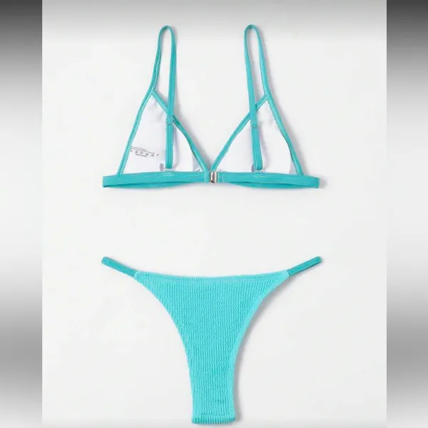SHEIN Turquoise Ribbed Triangle Bikini Set - Image 2
