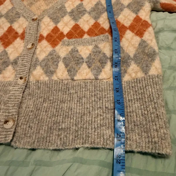 Lush Preppy Argyle Knit Button Up Cardigan In Grey & Mauve - Size M - NWOT - Image 10