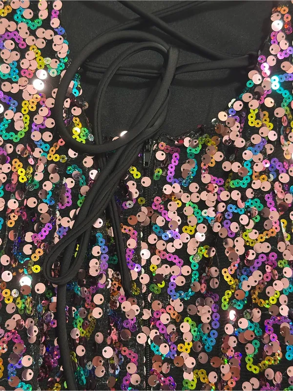 Multicolor Sequin Maxi Dress with High Side Slit Pink Size undefined - Image 6