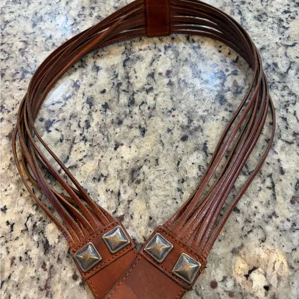 Vintage Genuine Leather Multi- Strand with Studs Brown Belt Made in Turkey - Image 4