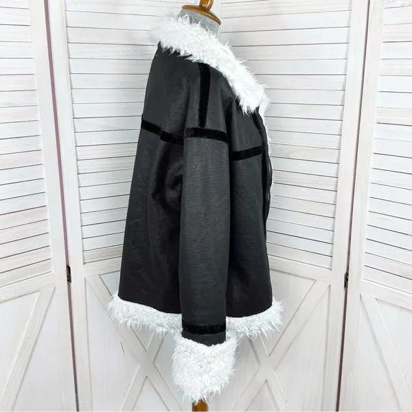 Princess Polly‎ Mariana Jacket Small Medium Black PU Faux Fur Lined Moto Biker - Image 4