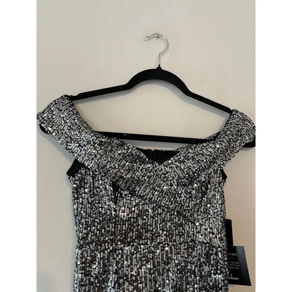 Lulu’s Once in a Lifetime Silver Sequin Off-the-Shoulder Mini Dress Size XS - Image 6
