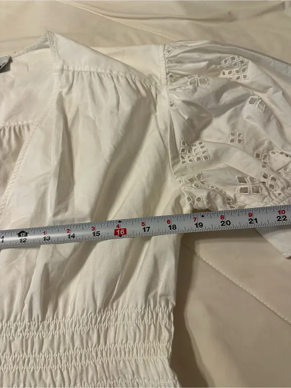 Ganni Organic Broderie Anglaise Eyelet Midi Dress w/Puff Sleeve - Size 34 (US 2) - Image 14