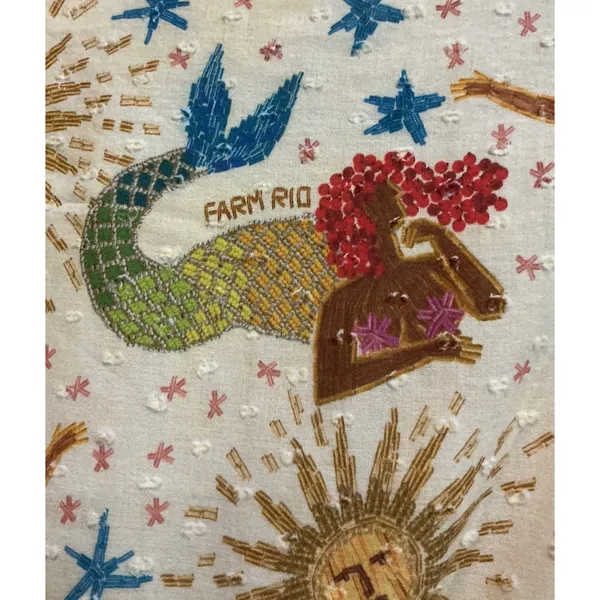Farm Rio Anthropologie Mermaid Celestial Wrap Mini Dress Cream Embroidered Small - Image 6
