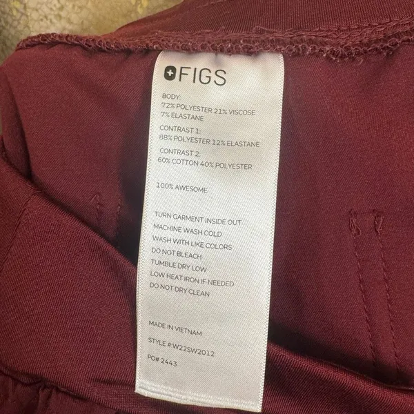 FIGS Burgundy Maroon Zamora Jogger Pants Casma Pocket Scrub Top Set XS/XXS - Image 5