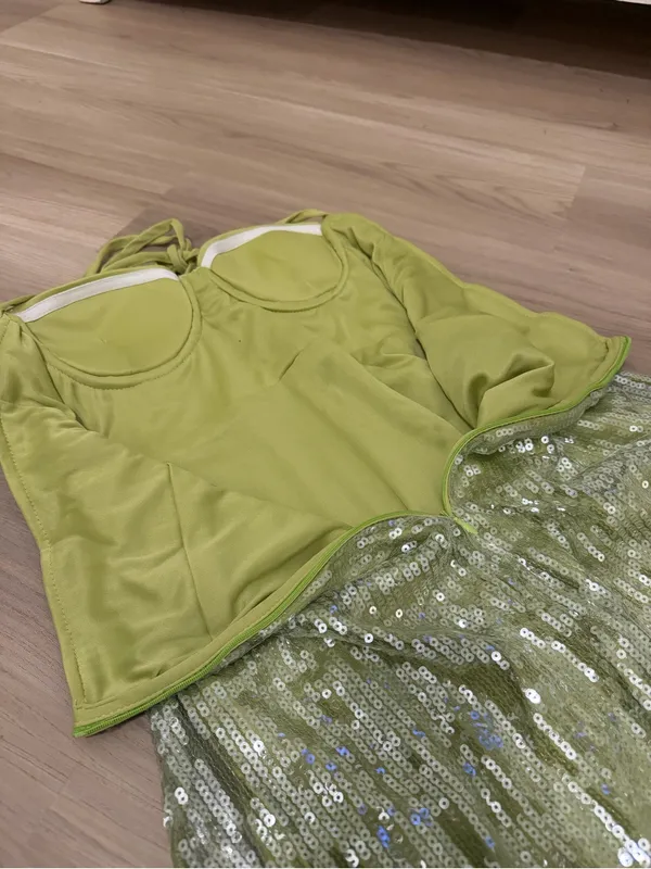 Green Sequin Halter Midi Dress with Side Slit Size XL - Image 7