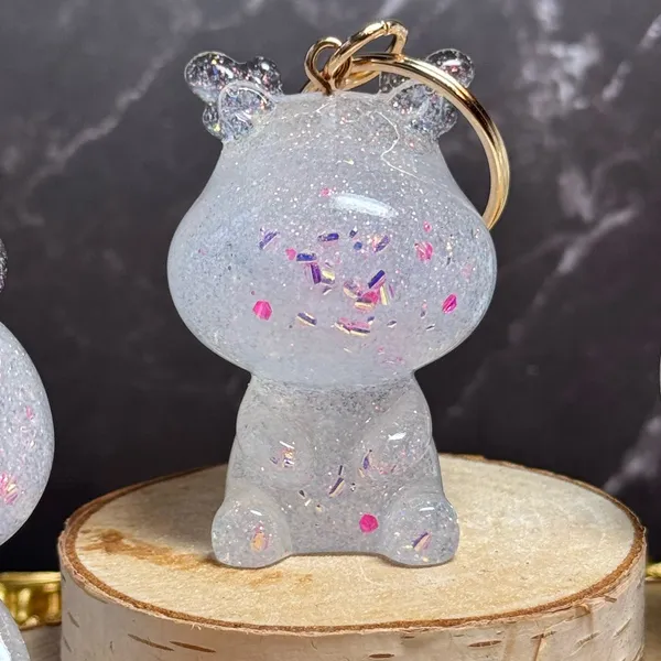 Handmade Glittery Resin Animal Keychains, Rabbit, Deer, Bear with pink glitter, gold - Image 5