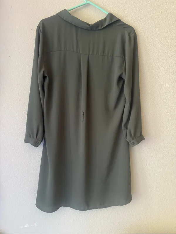Forever 21 Olive Green Collared Mini Shirt Dress - Image 3