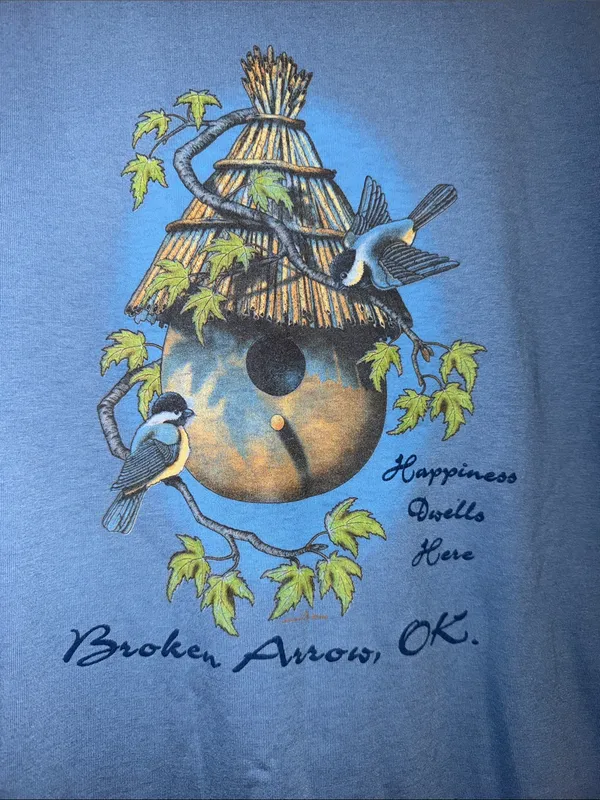 Vintage 90s Blue Birds and birdhouse TShirt Unisex cottagecore concert festival - Image 2