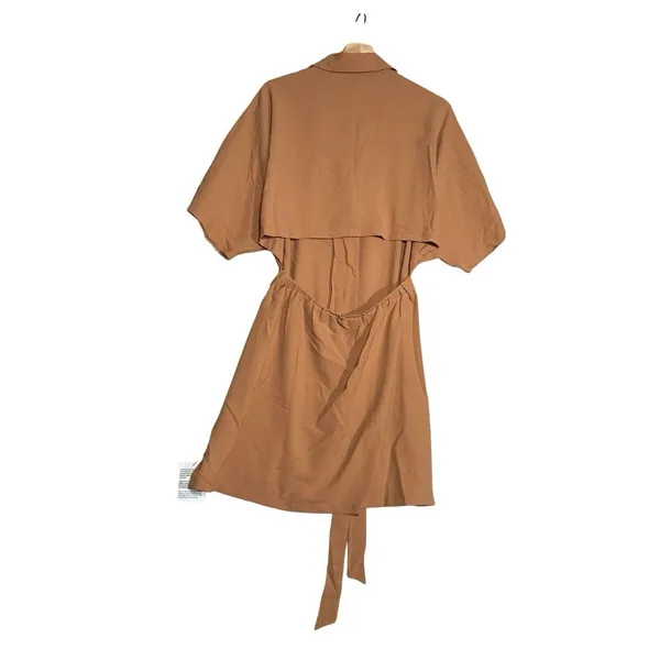 Asos Design Mini Shirt Dress Womens Sz 10 Brown Tie Front Button Open Back Peach - Image 2