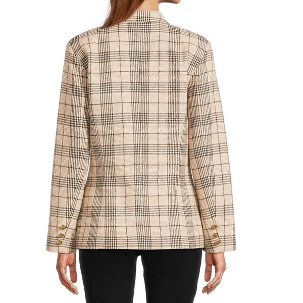 Attitude Unknown Womens Blazer Size L Rust Plaid Ponte Knit Stretch Lined Office - Image 2
