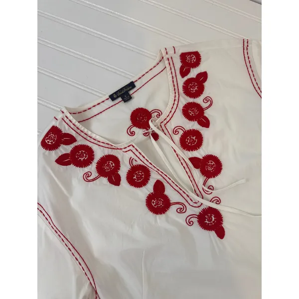 Brooks Brothers White Embroidered Midi Shift Dress Tie Neck Casual Beachy Size 4 - Image 5
