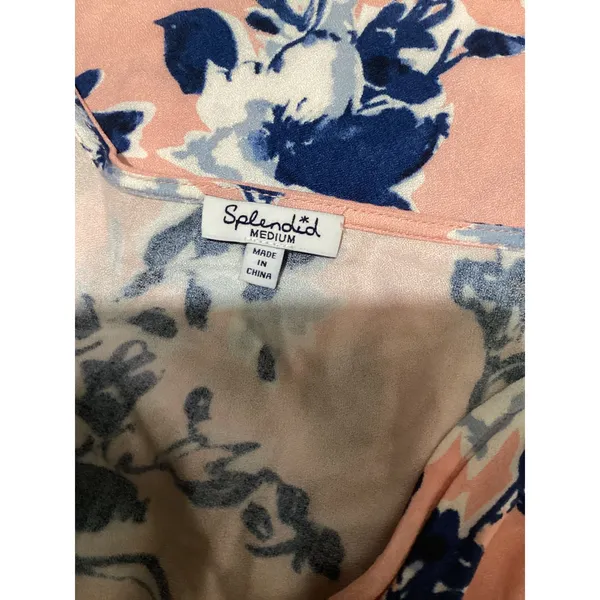 Splendid Floral Maxi Dress Peach Blue V-Neck Smocked Waist RD0190P Medium - Image 7