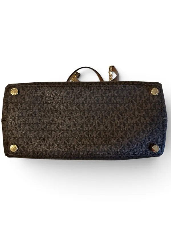 Michael Kors Teagen Large Logo Shoulder Bag Brown MK Monogram EUC purse handbag - Image 4