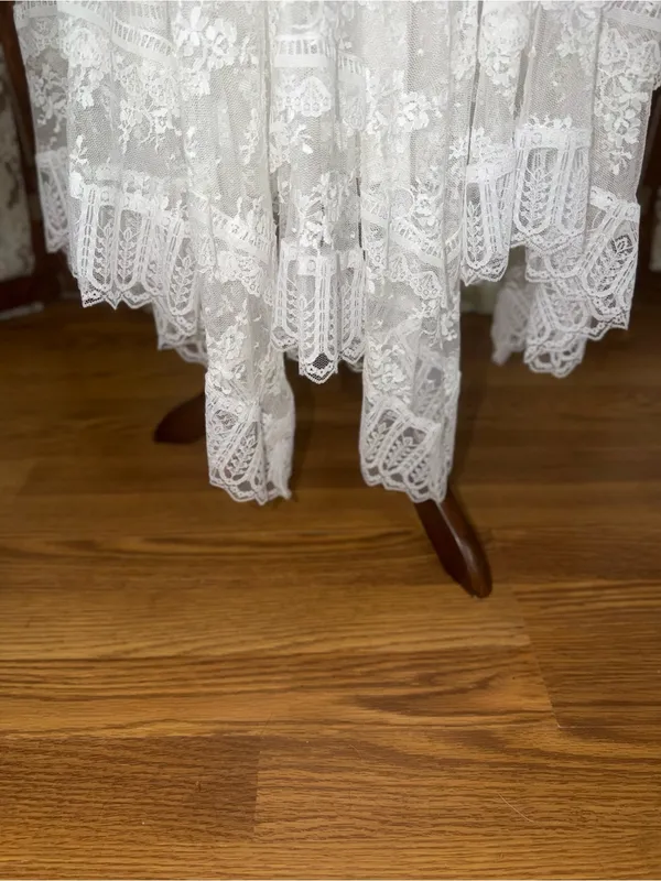 Fabulous Vintage 90s Jessica McClintock Handkerchief Hem Lace Wedding Dress - Image 4
