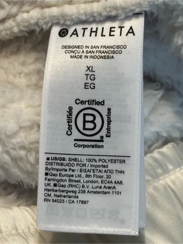 Athleta Cream Sherpa Pullover Satin Trim Jacket With Zipper Pockets size XL - Image 7