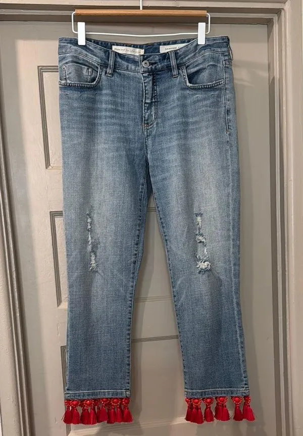 Anthropologie Pilcro Slim Boyfriend Jeans with Red Tassels - Image 2
