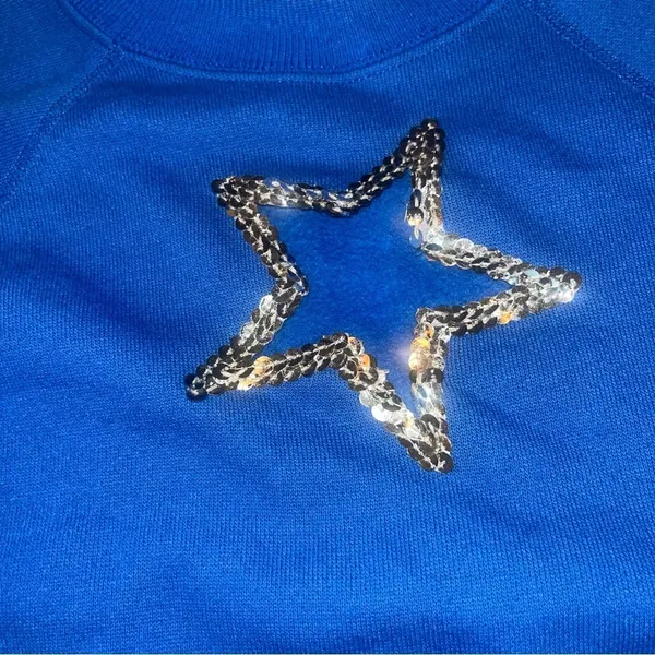 True Vintage OPEN TO SKIN Sexy Star Cutout Blue Sequin Top M - Image 4
