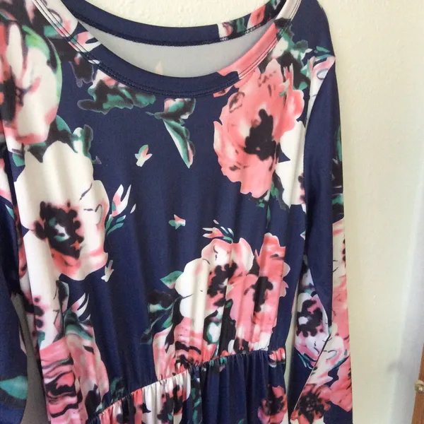 maxi long sleeve floral dress, jersey, blue, flowers - Image 4