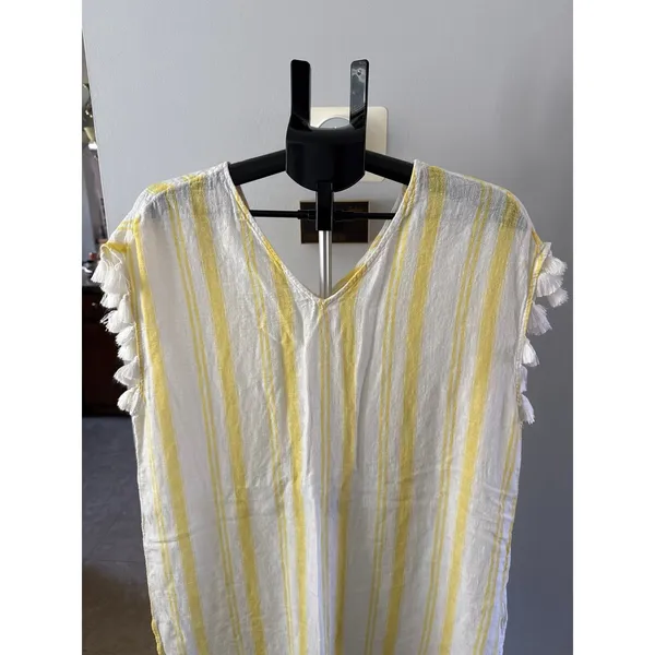 C&C California Women's Yellow‎ White Stripped Cotton CoverUp Size Large - Image 2