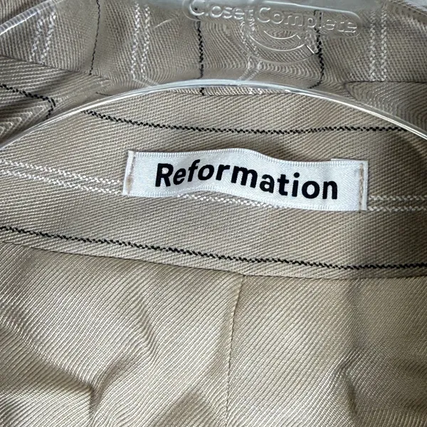 Reformation XS Tan Pinstripe Cropped‎ Blazer Single Button Deadstock Viscose - Image 2