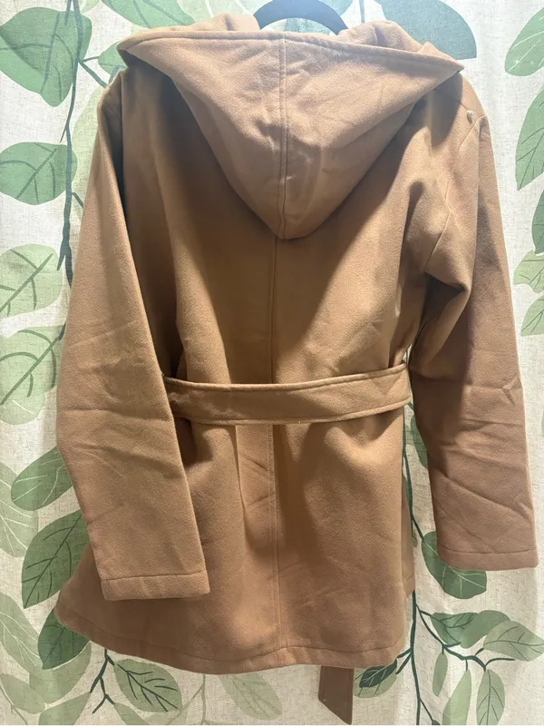 Hem & Thread Hooded Belted Robe Jacket - Tan - Image 4