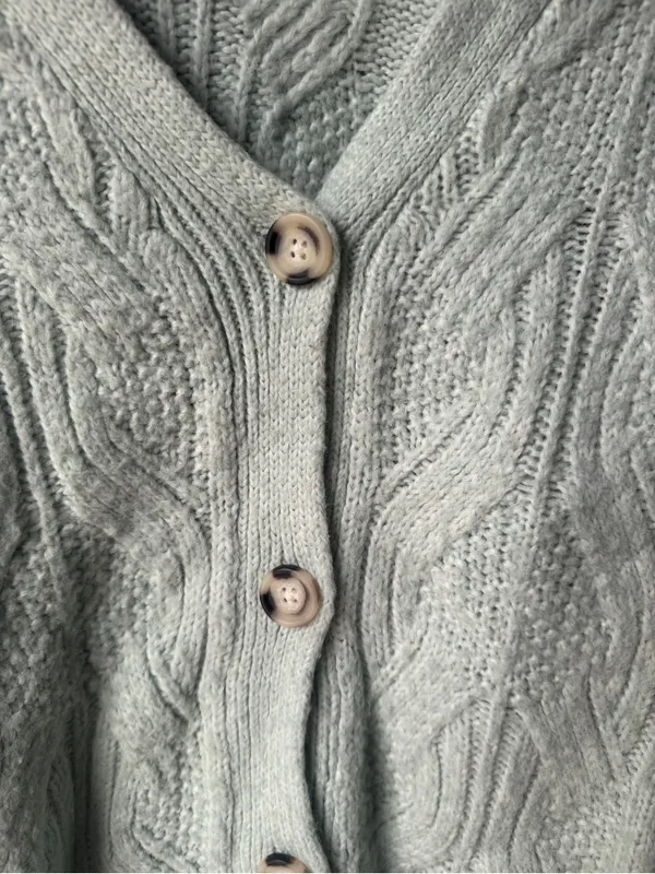 Women’s Cable Knit Cardigan Mint Green Button Front Cozy Cottagecore XS - Image 2