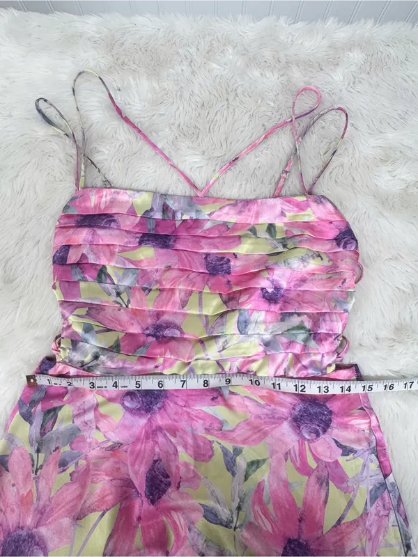 ASTR Antlia Pink Floral Spaghetti Strap Midi Dress Medium Wedding Guest Formal - Image 13
