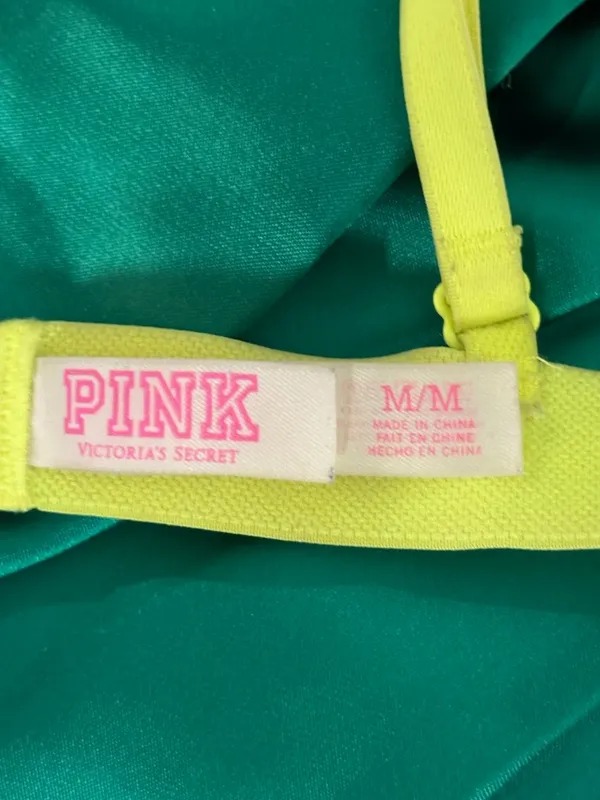 PINK Victoria's Secret mint green/neon yellow lace triangle bralette Size Medium - Image 8