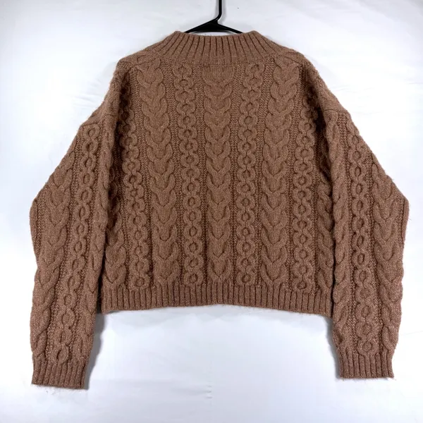 Grandma-Core Sweater A New Day Brown Cable Knit V-Neck Wool Blend Size Medium - Image 9