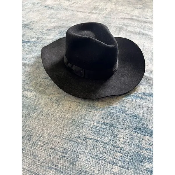 Black 100% Wool Felt Cowboy Rancher Hat - Image 3