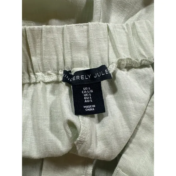 Sincerely Jules Linen Blend Cargo Pants Wide Leg Sage Mist‎ Women's L - Image 7