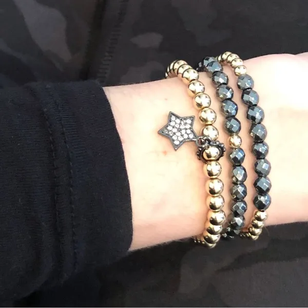 Black Beaded Bracelet with gold bead - Image 4